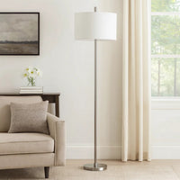 Ano Floor Lamp, Slim Frame, White Drum Shade, Chrome Metal 67 Inch -BM323991