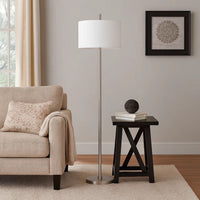 Ano Floor Lamp, Slim Frame, White Drum Shade, Chrome Metal 67 Inch -BM323991