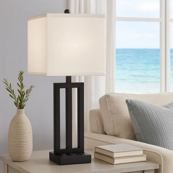 Haney Table Lamp, 1 Outlet, USB Port, Bronze Slim Keyhole Base 30 Inch -BM323992