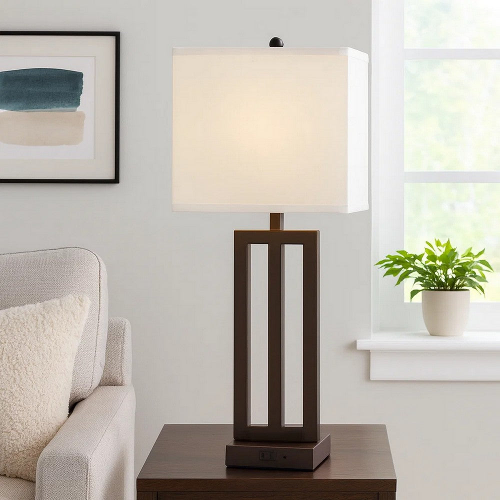 Haney Table Lamp, 1 Outlet, USB Port, Bronze Slim Keyhole Base 30 Inch -BM323992