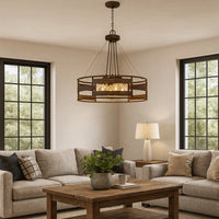 Frot 24 Inch Chandelier w Light Bulbs, Suspended Cable Design, Rust -BM323995