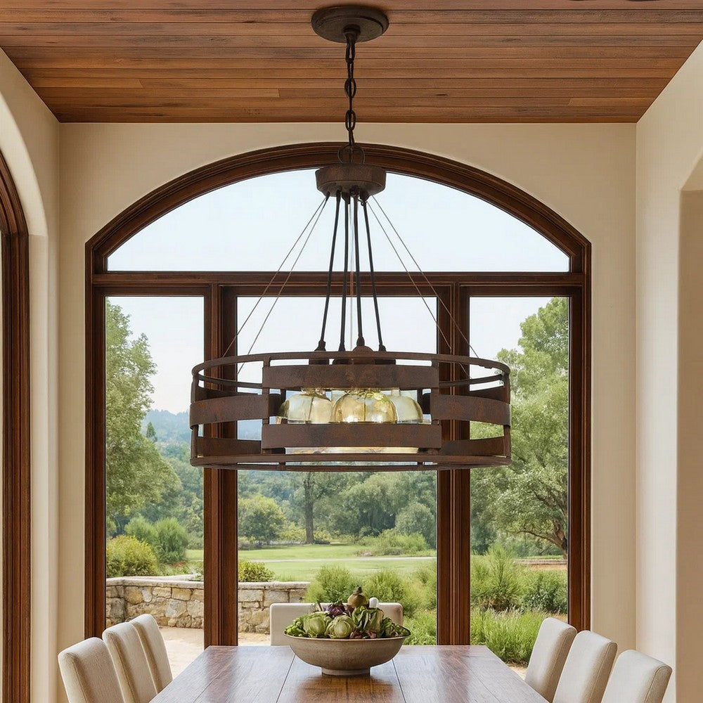 Frot 24 Inch Chandelier w Light Bulbs, Suspended Cable Design, Rust -BM323995