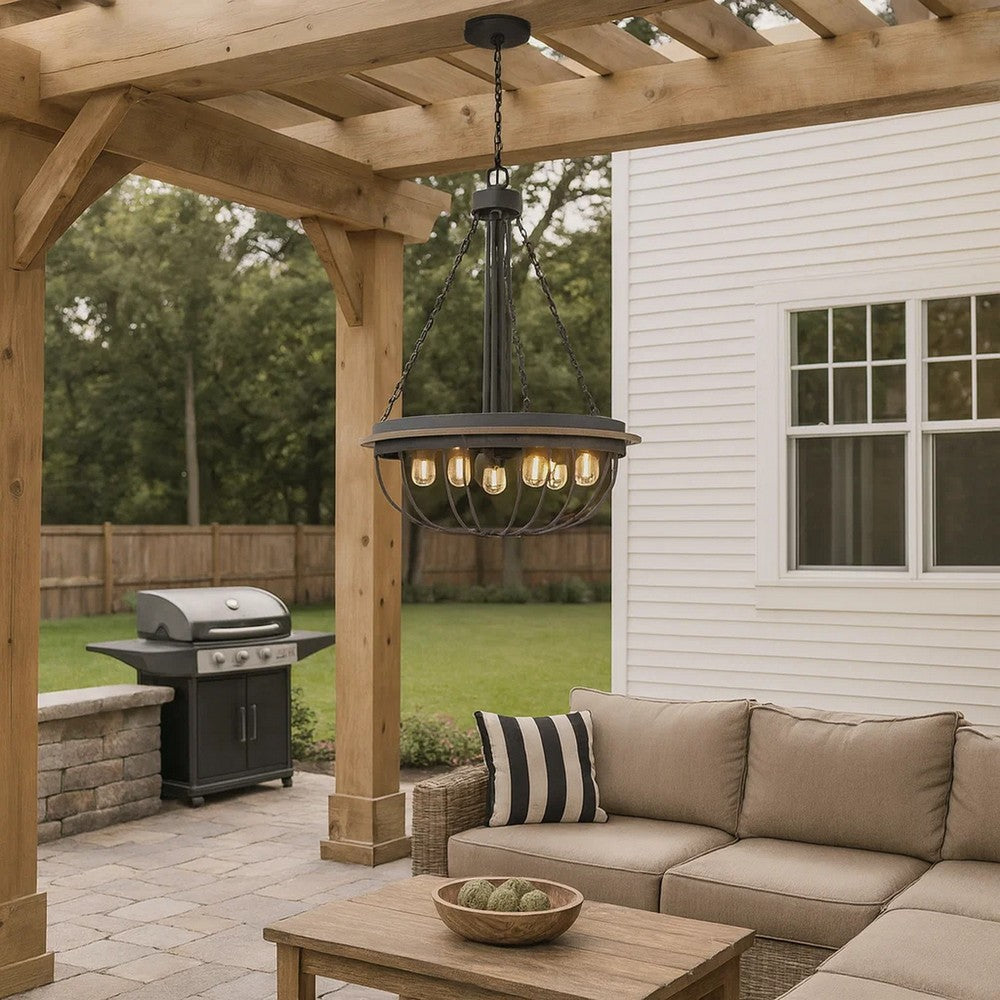 Nexy 24 Inch Chandelier, 5 Light Bulb Sockets, Gray Metal Cage Design -BM323996