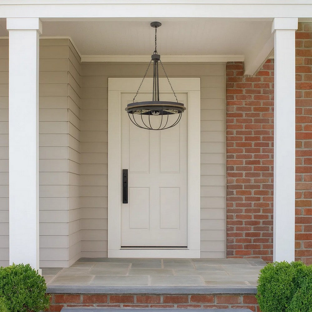 Nexy 24 Inch Chandelier, 5 Light Bulb Sockets, Gray Metal Cage Design -BM323996