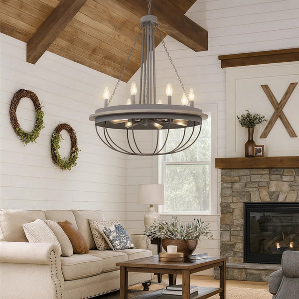 Nexy 29 Inch Chandelier, 8 Light Bulb Sockets, Gray Metal Cage Design -BM323997