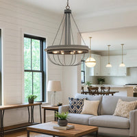 Nexy 29 Inch Chandelier, 8 Light Bulb Sockets, Gray Metal Cage Design -BM323997