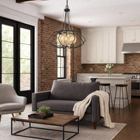 Lima 22 Inch Chandelier w 4 Light Bulbs, Black Metal Cage Design -BM323998