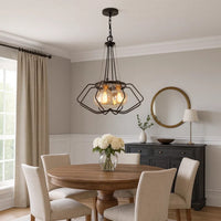 Lima 22 Inch Chandelier w 4 Light Bulbs, Black Metal Cage Design -BM323998