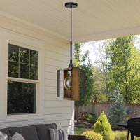 Gen 9 Inch Mini Pendant Light Fixture w Bulb, Black Metal, Pine Wood -BM324000