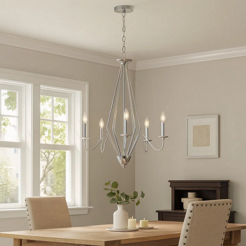 Wehy 30 Inch Chandelier w Canopy, Chrome Metal, Candelabra Design -BM324002