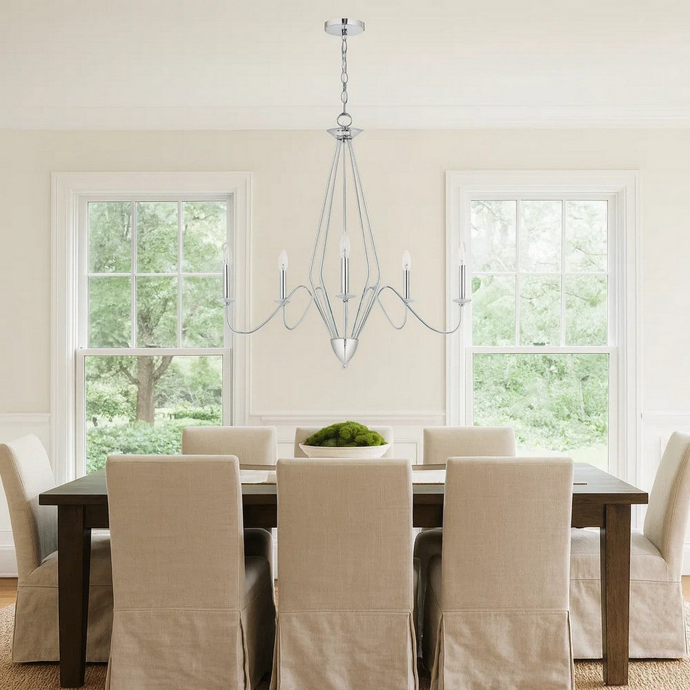 Wehy 30 Inch Chandelier w Canopy, Chrome Metal, Candelabra Design -BM324002