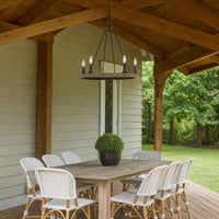 Stomy 23 Inch Chandelier, Brown Wood Wheel Design, Black Metal Chain -BM324003