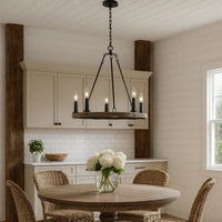 Stomy 23 Inch Chandelier, Brown Wood Wheel Design, Black Metal Chain -BM324003