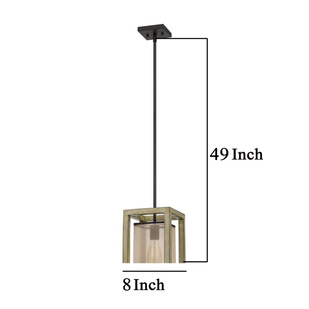 Acia 8 Inch Pendant Light, Rustic Brown Organza Shade, Wood, Metal -BM324004