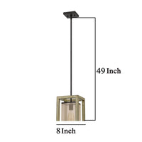 Acia 8 Inch Pendant Light, Rustic Brown Organza Shade, Wood, Metal -BM324004