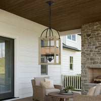 Acia 12 Inch Chandelier, Distressed Brown Organza Shade, Wood, Metal -BM324005