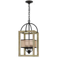 Acia 12 Inch Chandelier, Distressed Brown Organza Shade, Wood, Metal