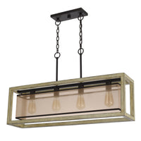 Acia 36 Inch Chandelier, Rectangular Organza Shade, Wood, Metal   - BM324006