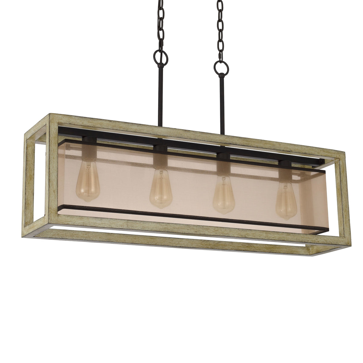 Acia 36 Inch Chandelier, Rectangular Organza Shade, Wood, Metal   - BM324006