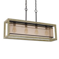 Acia 36 Inch Chandelier, Rectangular Organza Shade, Wood, Metal   - BM324006