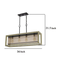 Acia 36 Inch Chandelier, Rectangular Organza Shade, Wood, Metal   - BM324006