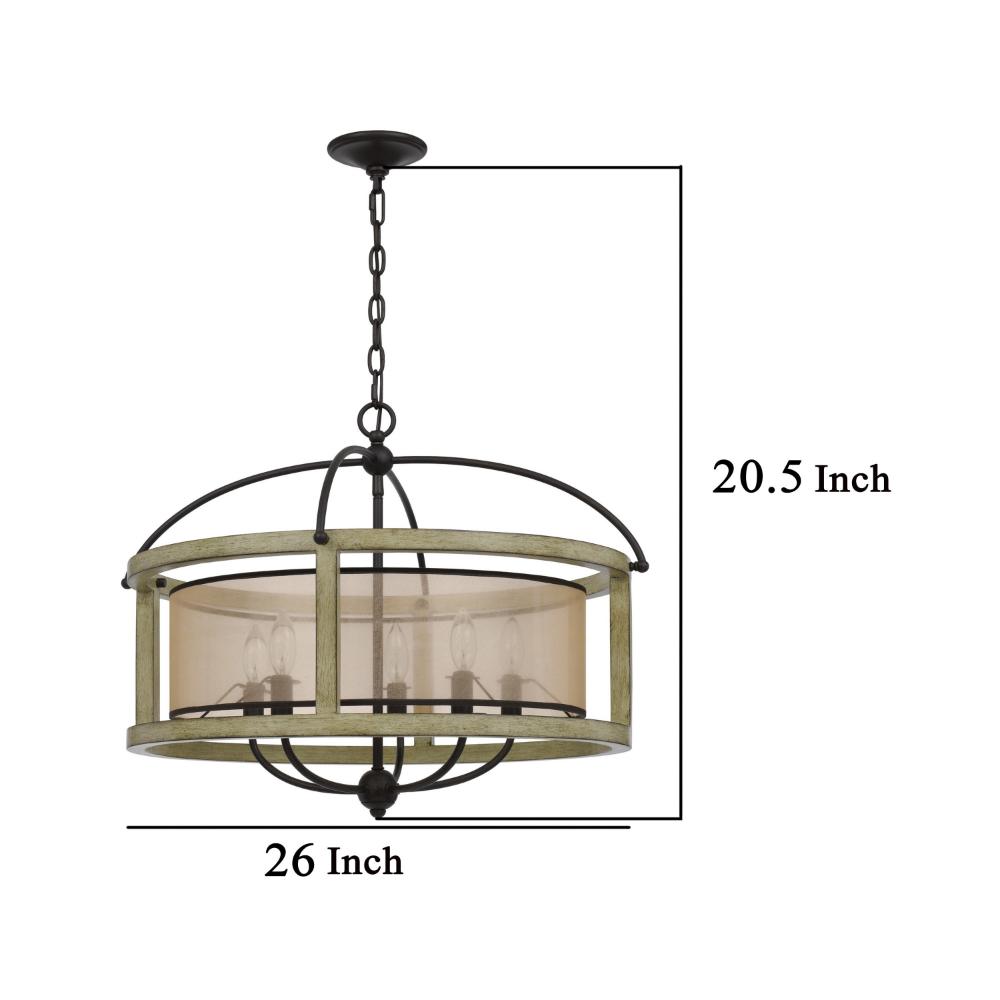 Acia 26 Inch Chandelier, Classic Round Organza Shade Wood, Metal  -BM324007