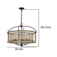 Acia 26 Inch Chandelier, Classic Round Organza Shade Wood, Metal  -BM324007