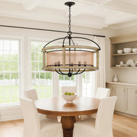 Acia 26 Inch Chandelier, Classic Round Organza Shade Wood, Metal  -BM324007