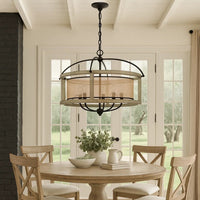 Acia 26 Inch Chandelier, Classic Round Organza Shade Wood, Metal  -BM324007