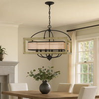 Acia 24 Inch Chandelier, Square Organza Shade, Wood, Metal  -BM324008