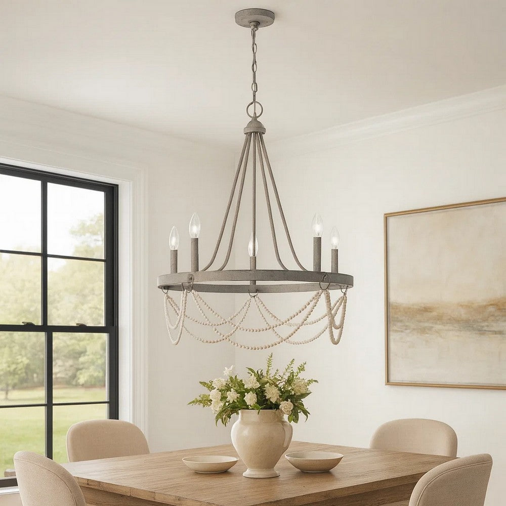 Lony 26 Inch Chandelier with White Beaded Candelabra Design, Metal -BM324010