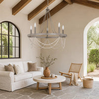 Lony 26 Inch Chandelier with White Beaded Candelabra Design, Metal -BM324010