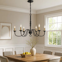 Rino 36 Inch Chandelier, Brass Candelabra Sleeve Accents, Black Metal -BM324013