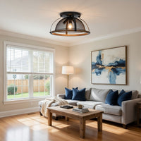 Monty 16 Inch Semi Flush Ceiling Mount Light Fixture, Black Mesh Shade -BM324015