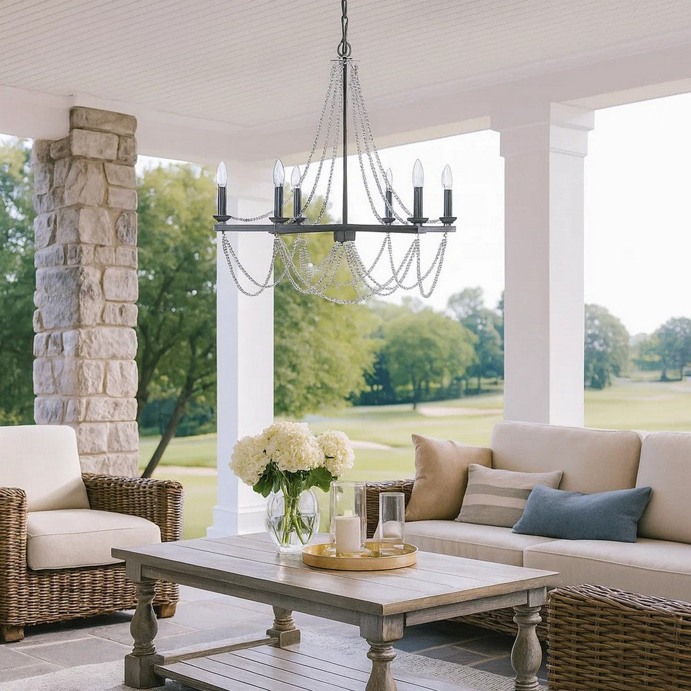 Tura 30 Inch Chandelier, Classic Chrome Beaded Candelabra Design -BM324016