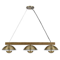 Sete 47 Inch Island Chandelier w LED, Rustic Brass Dome Shade, Wood  - BM324018