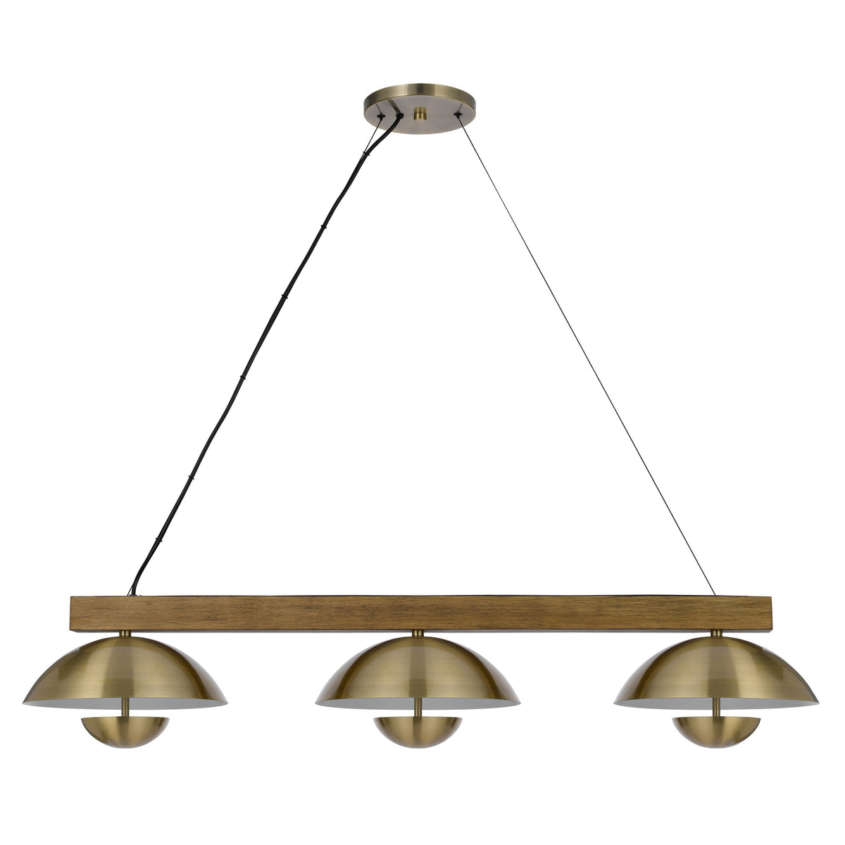 Sete 47 Inch Island Chandelier w LED, Rustic Brass Dome Shade, Wood  - BM324018
