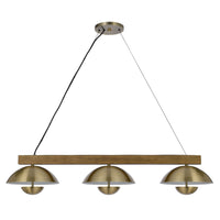 Sete 47 Inch Island Chandelier w LED, Rustic Brass Dome Shade, Wood  - BM324018