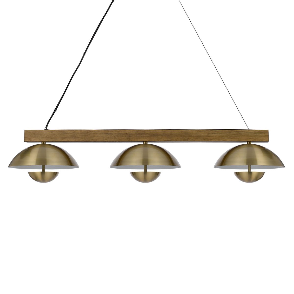 Sete 47 Inch Island Chandelier w LED, Rustic Brass Dome Shade, Wood  - BM324018