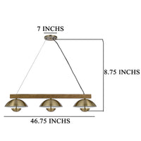 Sete 47 Inch Island Chandelier w LED, Rustic Brass Dome Shade, Wood  - BM324018