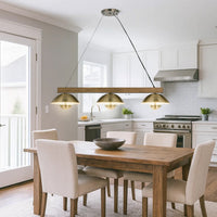 Sete 47 Inch Island Chandelier w LED, Rustic Brass Dome Shade, Wood  - BM324018