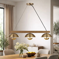 Sete 47 Inch Island Chandelier w LED, Rustic Brass Dome Shade, Wood  - BM324018