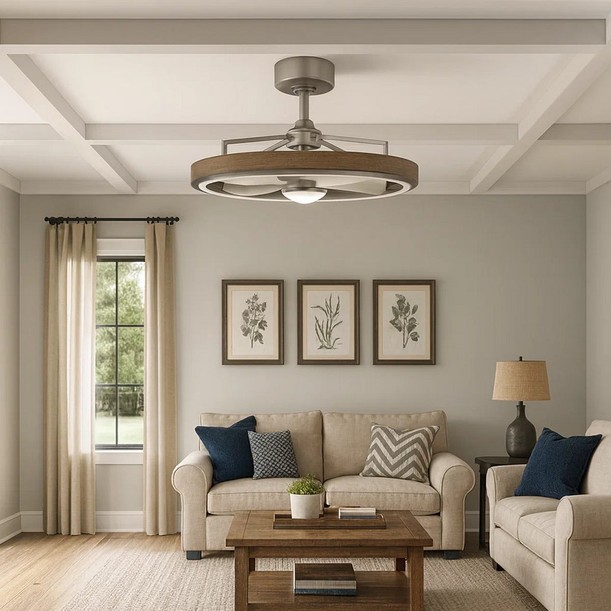 Royo Ceiling Fan Light, 27 Inch 6 Speed, LED, Brown Chrome Steel  - BM324020