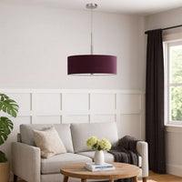 Sia Pendant Light Fixture w Plum Hardback Drum Shade, 24 Inch Chrome -BM324025