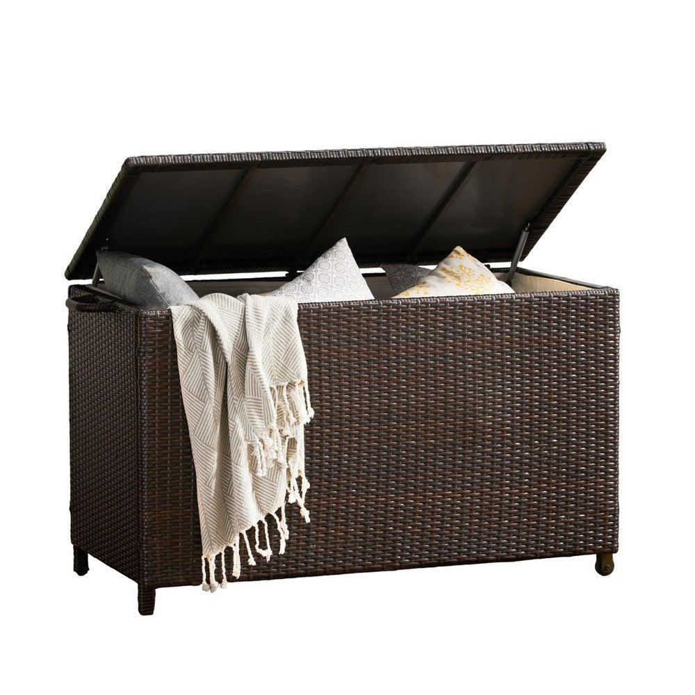 Laki Outdoor Storage Chest, Brown PE Rattan Wicker, Aluminum, 53 Inch - BM324029