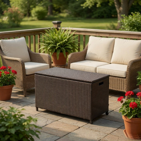 Laki Outdoor Storage Chest, Brown PE Rattan Wicker, Aluminum, 53 Inch - BM324029
