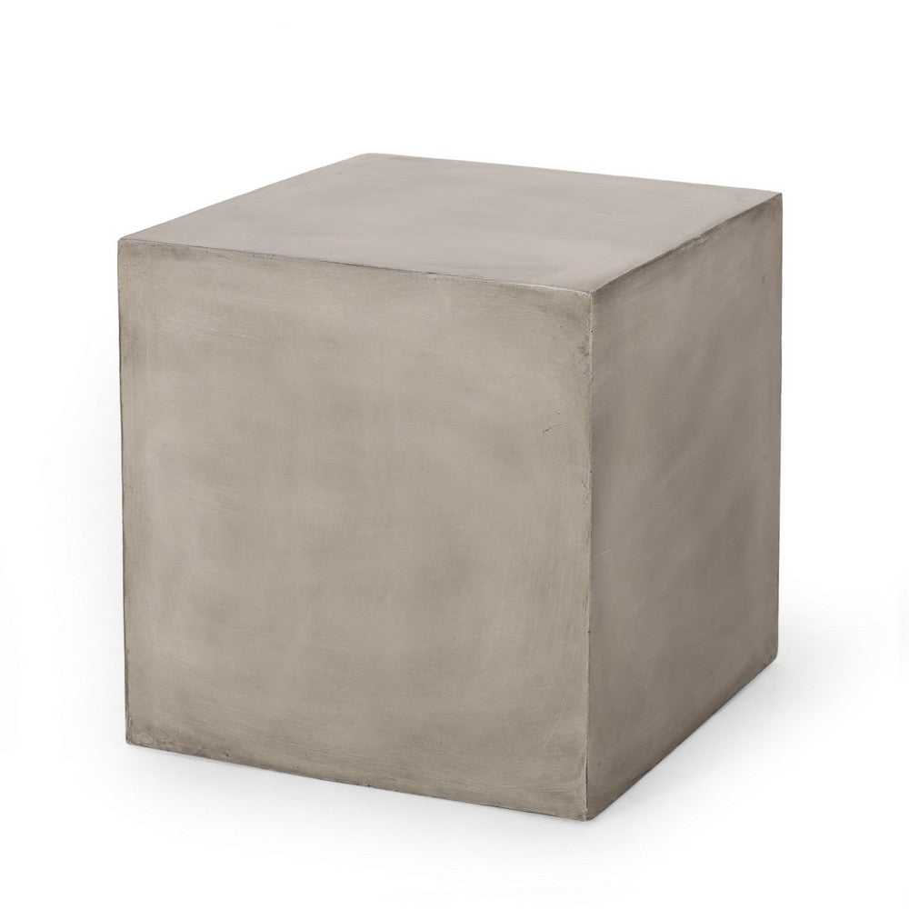 Ebec Outdoor Side Table, Modern Cube Light Gray Faux Concrete, 22 Inch - BM324031