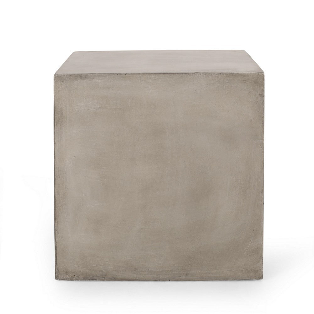 Ebec Outdoor Side Table, Modern Cube Light Gray Faux Concrete, 22 Inch - BM324031