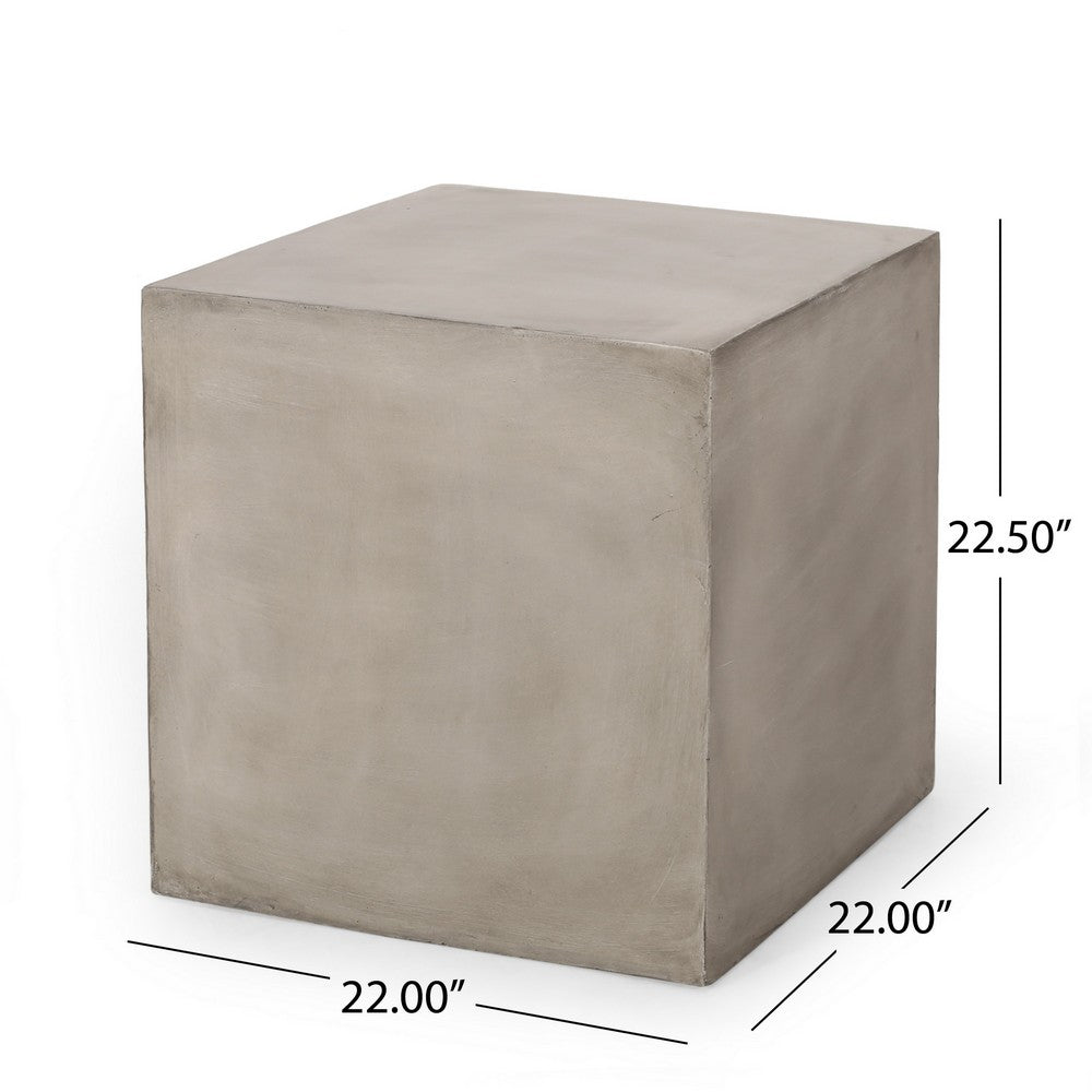 Ebec Outdoor Side Table, Modern Cube Light Gray Faux Concrete, 22 Inch - BM324031