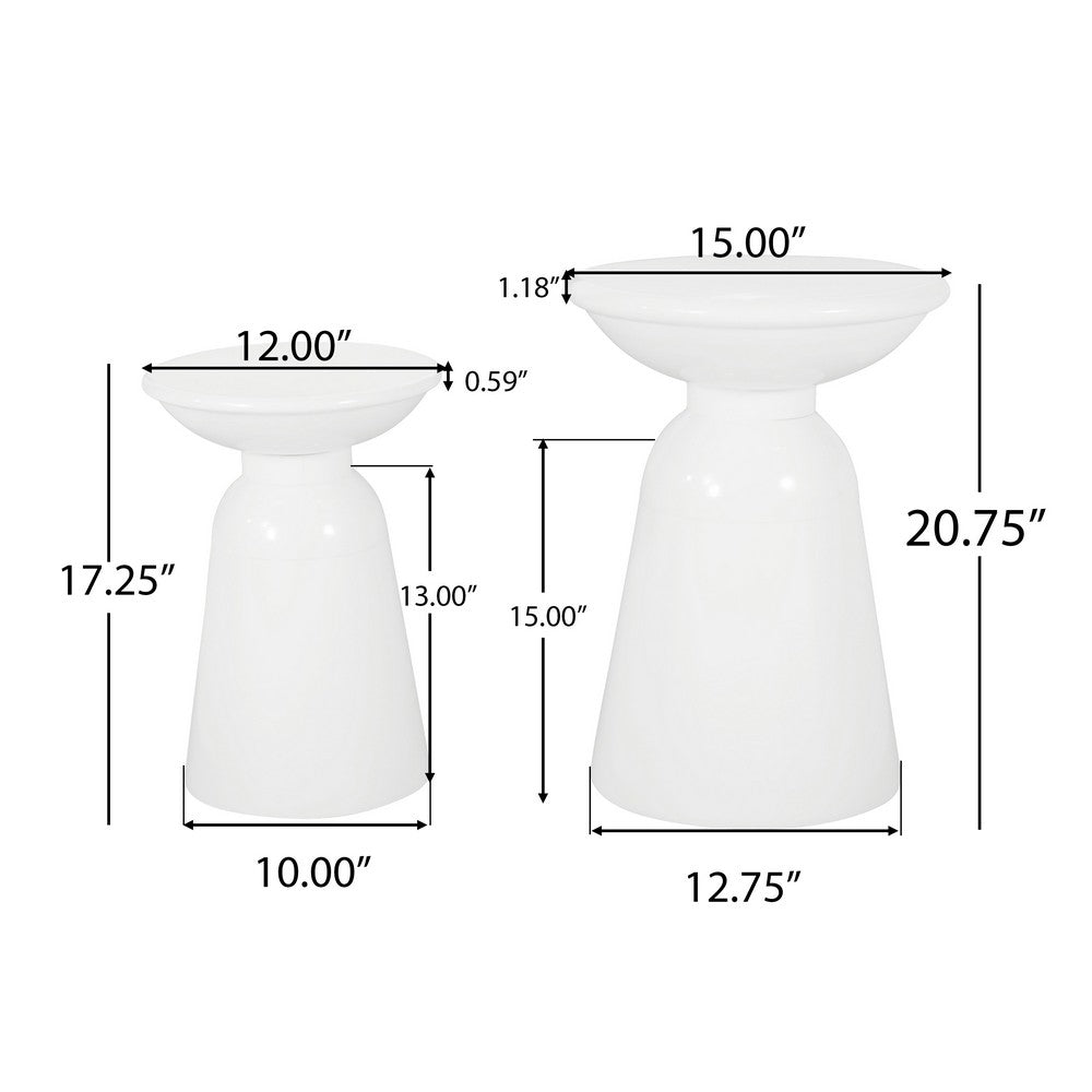 Suma Outdoor Side End Table Set of 2, Round Top, Pedestal, White Iron - BM324034